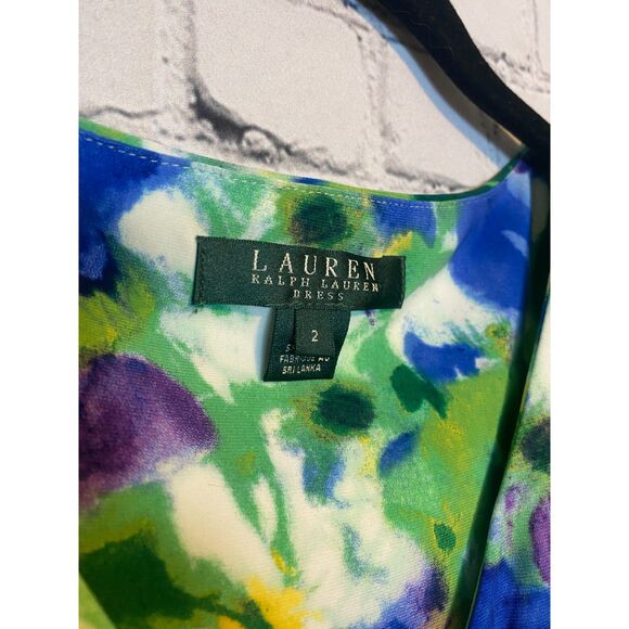 Lauren by Ralph Lauren Dress Size 2 Faux Wrap Dress Colorful Floral Pattern - Picture 6 of 13
